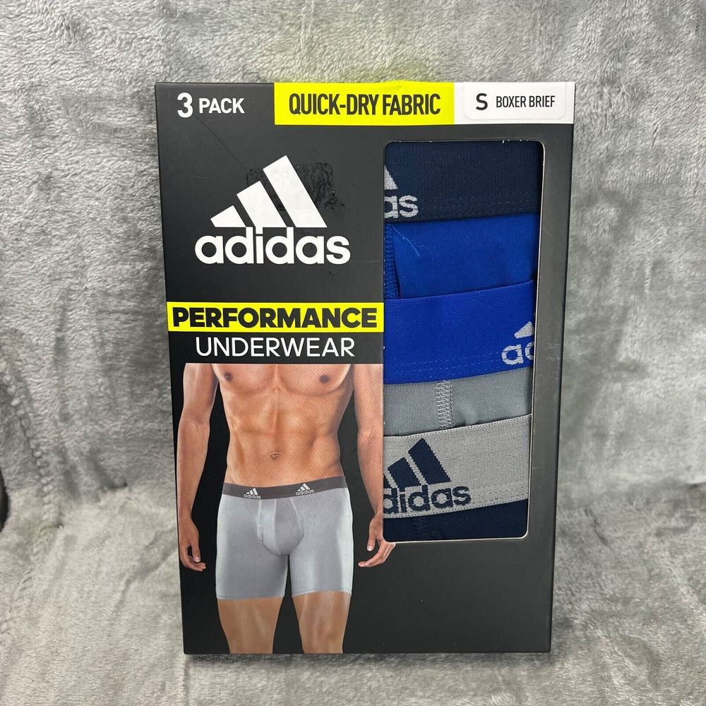 Adidas Performance‎ Boxer Briefs Mens Small (3-Pack) Quick-Dry Blue/Gray/Navy